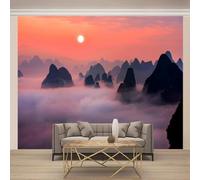 Elegante Tridimensional Cielo Amanecer Picos De Montaña 3D Papel Pintado Pared Fácil Instalación Oficina Sala Estar Sofá Dormitorio TV Fondos Decoración-300cm×210cm