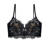 Elegante ultra delgado para las mujeres sujetador encaje profundo V cuello ropa interior con espalda abierta (M(L(36/80ABC) Negro)