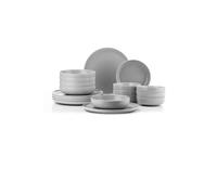 Elegante vajilla de porcelana gris de 18 piezas | Consta de 6 platos para servir, 6 platos y 6 cuencos, apto para lavavajillas y microondas