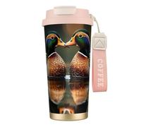 Elegante vaso personalizado, vaso de café único, perfecto para viajes y uso diario, hermoso reflejo, retrato de pareja de animales, color rosa