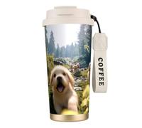 Elegante vaso personalizado - Vaso de café único, perfecto para viajes y uso diario, un animado perro pequeño blanco