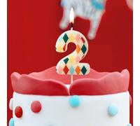 Elegante vela de cumpleaños número 2 para fiestas temáticas de circo, celebraciones, rombos