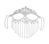 Elegante velo con borlas para mujer, cadena de diamantes de imitación, para mascarada, baile, fiesta, disfraz, accesorio facial