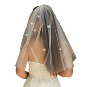 Elegante velo de novia con peine de metal, velo blanco corto con corazón de amor para despedida de soltera y ceremonia de boda