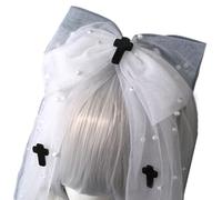 Elegante velo punk con lazo para festivales de música y eventos temáticos, serie Cool Dark Series Diadema de tul con pasador cruzado a la moda