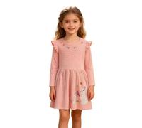 Elegante Vestido Bordado con Estampado Animal para niñas, Cuello Redondo, Manga Corta, Falda evasé, para día a día y Fiestas, pequeño Bordado de Jirafa, Tallas 3-10.