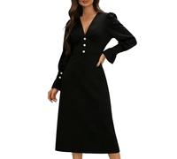 Elegante vestido camisero de manga larga para el día a juego con falda larga a juego, Negro , L