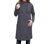 Elegante vestido casual de forro polar con capucha para mujer, manga larga, bolsillo, suéter tipo túnica para uso diario, cómodo, suave, holgado, semiformal, gris, XL