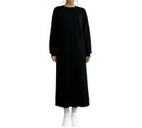 Elegante vestido casual de punto acanalado para mujer, manga larga, dobladillo con abertura, suéter tipo túnica para otoño e invierno, cómodo, semiformal, Negro, 3XL