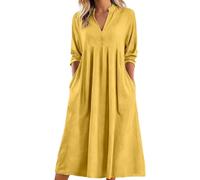 Elegante Vestido Casual de Uso Diario con Diseño Versátil y Estilo con Vuelo para Mujer (Yellow, M)