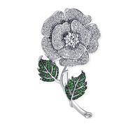 Elegante Vestido De Accesorios De Gran Colorido Ramo De Flores De Rosas Rojas Pave CZ Accent Flor Broche De Solapa Para La Mujer De Plata Chapada En Latón