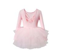 Elegante vestido de baile para niña con diseño de manga larga, falda tutú para entrenamiento de ballet y actuaciones escénicas como disfraz profesional de ballet, Rosa claro., 3-4 años
