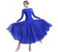 Elegante Vestido de Baile salón, estándar Nacional, Moderno, Traje competición, Gran Swing, Ropa vals for Mujer, Escenario(Blue,M)