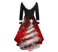 Elegante vestido de fiesta de manga larga con cuello fluido informal para reuniones festivas y (3), Negro, L