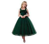 Elegante vestido de fiesta de tutú sin mangas para niñas con falda de capa fluida, adecuado para niños más grandes., Verde oscuro., 8-9 años