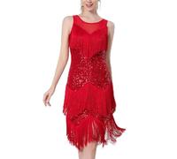 Elegante vestido de lentejuelas con borlas para espectáculos de baile latino con estilo europeo americano, rojo, M