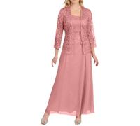 Elegante vestido de manga larga cardigan, traje de dos piezas con bolsillos, Rosa., 5XL