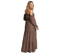 Elegante vestido de maternidad para embarazo, hombros descubiertos, manga larga, escalonado con abertura lateral, cintura alta, estilo bohemio, café, M