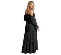 Elegante vestido de maternidad para embarazo, hombros descubiertos, manga larga, escalonado con abertura lateral, cintura alta, estilo bohemio, Negro, S