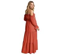 Elegante vestido de maternidad para embarazo, hombros descubiertos, manga larga, escalonado con abertura lateral, cintura alta, estilo bohemio, Rojo ladrillo, S