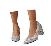 Elegante vestido de noche con punta puntiaguda y lentejuelas brillantes decoradas con tacones de aguja para bodas y bailes de graduación, plata, 40 EU