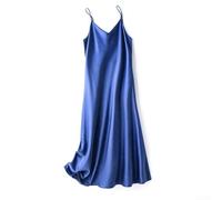 Elegante vestido de noche de satén con cuello en V (azul oscuro, XL) | Tela de seda sintética, textura suave, poliéster transpirable, disponible en tallas M a 3XL