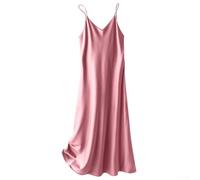 Elegante vestido de noche de satén con cuello en V (rosa, talla 3XL) | Tela de seda sintética, textura suave, poliéster transpirable, disponible en tallas M a 3XL