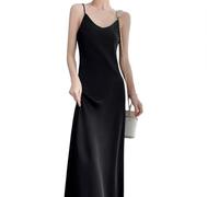 Elegante vestido de noche de satén con cuello en V | Tela de seda sintética, textura suave, poliéster transpirable, disponible en tallas M a 3XL