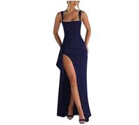 Elegante Vestido De Noche para Mujer Sexy Vestido Largo De Cóctel Sin Mangas con Abertura Alta para Invitada De Boda Vestido Formal Ajustado con Cuello Cuadrado para Eventos De Negocios O Trabajo