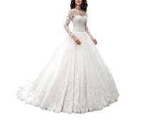 Elegante vestido de noche para mujer, vestido de noche largo de encaje de manga larga en color blanco roto, vestido de noche largo para un aspecto sofisticado