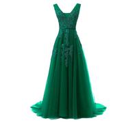 Elegante vestido de noche sexy para mujer, vestido formal con cuello en V, tul, largo hasta el suelo, vestido de fiesta para boda, banquete de graduación, verde, L
