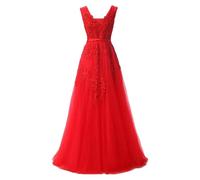 Elegante vestido de noche sexy para mujer, vestido formal con cuello en V, tul, largo hasta el suelo, vestido de fiesta para boda, banquete de graduación, rosso, L