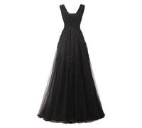 Elegante vestido de noche sexy para mujer, vestido formal con cuello en V, tul, largo hasta el suelo, vestido de fiesta para boda, banquete de graduación, Negro, L