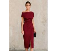 Elegante vestido de tubo con hombros descubiertos para mujer, cintura fruncida, vestido midi para cóctel, fiesta, noche, invitada de boda