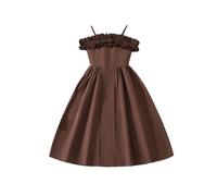 Elegante vestido de verano para niñas Vestido maxi sin mangas de moda con falda alta que fluye, café, 10-11 años