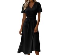 Elegante vestido envolvente para mujer, manga corta, longitud midi y cintura con abertura frontal, vestido festivo de negocios, en muchos colores para verano, regalos para mujeres, Negro , S