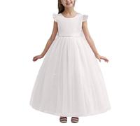 Elegante Vestido Formal Largo para niñas con Lazo y Cuentas Fiesta de cumpleaños o Desfile, Lino, Suave Bordado, Ideal Verano, Moda 2025 Acampanado/g