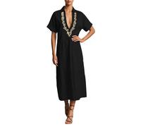 Elegante Vestido Informal Holgado con Corte Recto Femenino Cuello Vuelto Bordado Floral detallado y Bolsillos Laterales amplios Clima cálido Durante Temporada Estival (Black, M)
