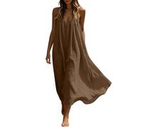 Elegante vestido liso con tirantes, espalda abierta para un look informal veraniego, combina prácticos bolsillos, ideal como compañero para la oficina y las vacaciones, café, XXL