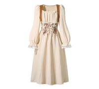 Elegante Vestido Medieval francés para niñas, Vestido de Manga Larga con Estilo clásico de Corte, Ropa Informal para Fiestas. con Lazo o moño