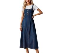 Elegante Vestido Tipo Peto Vaquero de Mujer Largo con Cintura Ajustable para un Estilo Casual Diario (Blue, L)