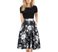Elegante vestido vintage para mujer, casual, estampado floral, para trabajo, fiesta, cuello Peter Pan, vestido acampanado con bolsillos, DJ978