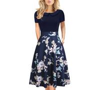Elegante vestido vintage para mujer, casual, estampado floral, para trabajo, fiesta, cuello Peter Pan, vestido acampanado con bolsillos, DJ978