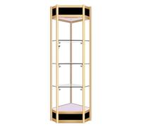 Elegante vitrina de cristal blanco con cerradura para oficina/dormitorio, vitrina de lujo con elegante diseño dorado y negro, 180 cm de alto, estantes esquineros para libros, requiere montaje