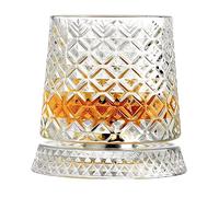 Elegante y elegante vaso de whisky giratorio con una base que puede girar 360 grados. Tiene una capacidad de 9 onzas y es adecuado para bebidas alcohólicas como whisky escocés, coñac y vodka. (azulejo