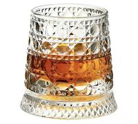 Elegante y elegante vaso de whisky giratorio con una base que puede girar 360 grados. Tiene una capacidad de 9 onzas y es adecuado para bebidas alcohólicas como whisky escocés, coñac y vodka. (azulejo