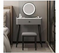 Elegante y moderna mesa de maquillaje con luces LED, brillo ajustable y 3 colores, cajón y taburete incluidos, tocador perfecto para mujeres y madres, color gris con patas negras