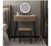 Elegante y moderna mesa de maquillaje con luces LED, brillo ajustable y 3 colores, incluye cajones y taburete, perfecta para mujeres y madres, color gris con patas negras