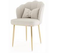 Elegante y moderna silla de tocador sin brazos, asiento acolchado con respaldo alto, diseño blanco y dorado para dormitorio, sala de estar, maquillaje y tocador, decoración elegante para el hogar