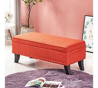 Elegante y moderno banco de almacenamiento, otomana tapizada de lino de algodón para sala de estar y dormitorio, versátil de 39 x 18 x 16 pulgadas, reposapiés, solución ideal para sentarse al final de